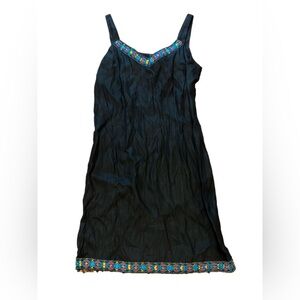 Womens Black Linen Dress with Embroidered and Beaded Details Size 12